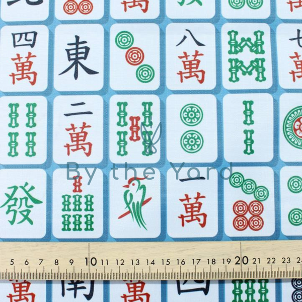Mahjong Tiles Blue - Ripstop Nylon Waterproof Fabric