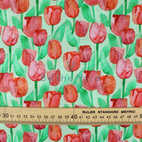 By the Yard Fabrics Jacquard Gauze Sarah Tulips GREEN - Watercolour Florals