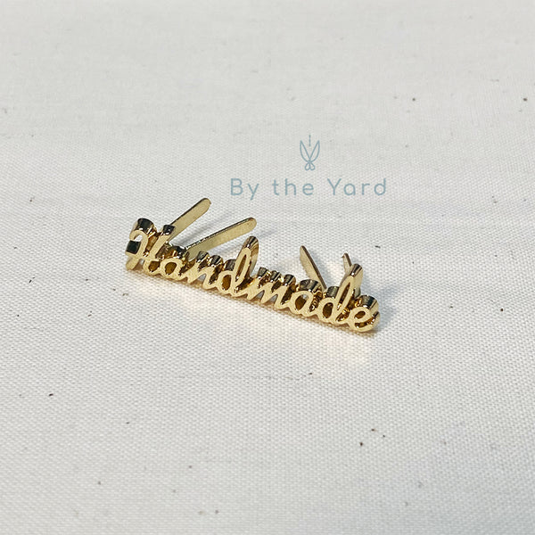 Metal Bag Label Script Style "Handmade" in Gold (Small)