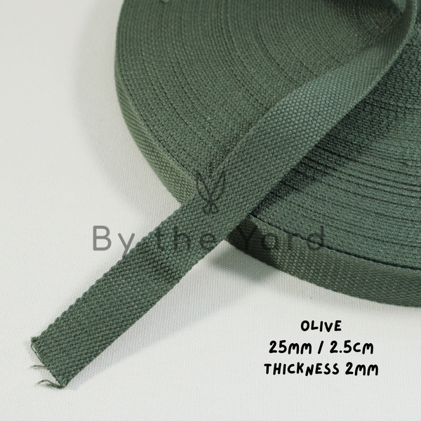 Olive - 2.5cm Cotton Canvas Webbing Strap