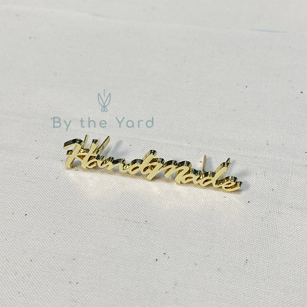 Metal Bag Label Script Style "Handmade" in Gold (Large)