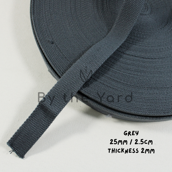 Grey - 2.5cm Cotton Canvas Webbing Strap