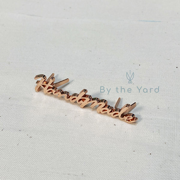 Metal Bag Label Script Style "Handmade" in Rose Gold (Large)