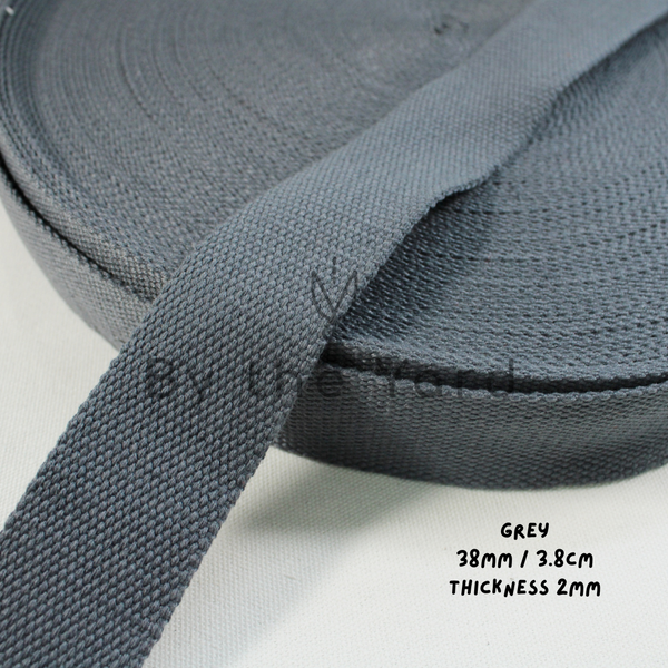 Grey - 3.8cm Cotton Canvas Webbing Strap