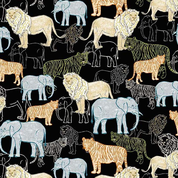 Michael Miller Fabrics Jungle Vibes Wildlife Park Black