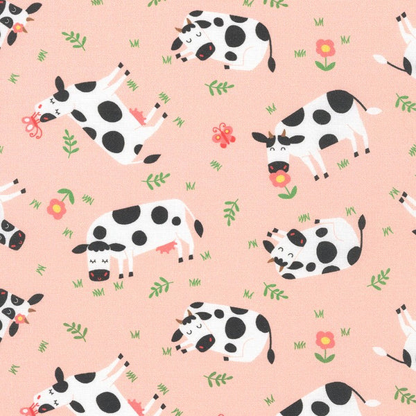 Robert Kaufman Cuddly Countryside Farm Animals Cows Pink