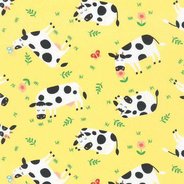 Robert Kaufman Cuddly Countryside Farm Animals Cows Yellow
