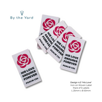 His Love - Pack of 5 IRON-ON Christian Woven Labels