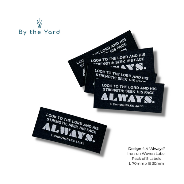 Always - Pack of 5 IRON-ON Christian Woven Labels