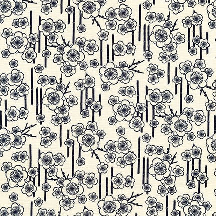 Robert Kaufman Sevenberry Nara Homespun WHITE Cherry Blossoms