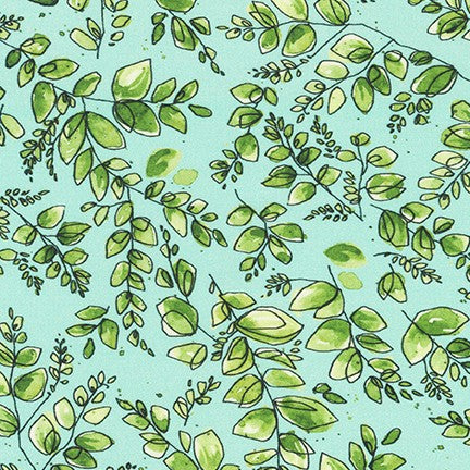 Robert Kaufman Wishwell Nature's Notebook Lawns - Aqua 3.5 yards